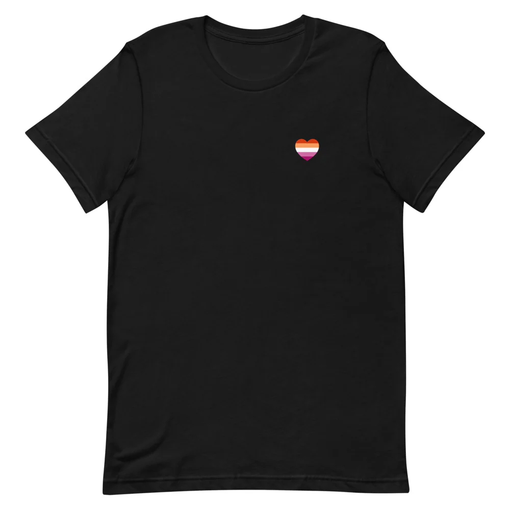 Lesbian 5 Stripe Flag Small Heart T-Shirt - Image 4