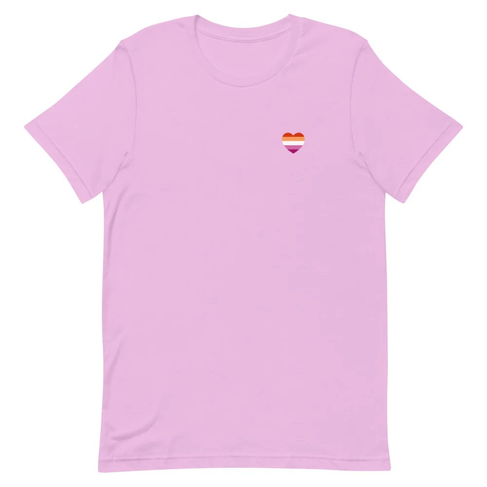 Lesbian 5 Stripe Flag Small Heart T-Shirt - Image 7