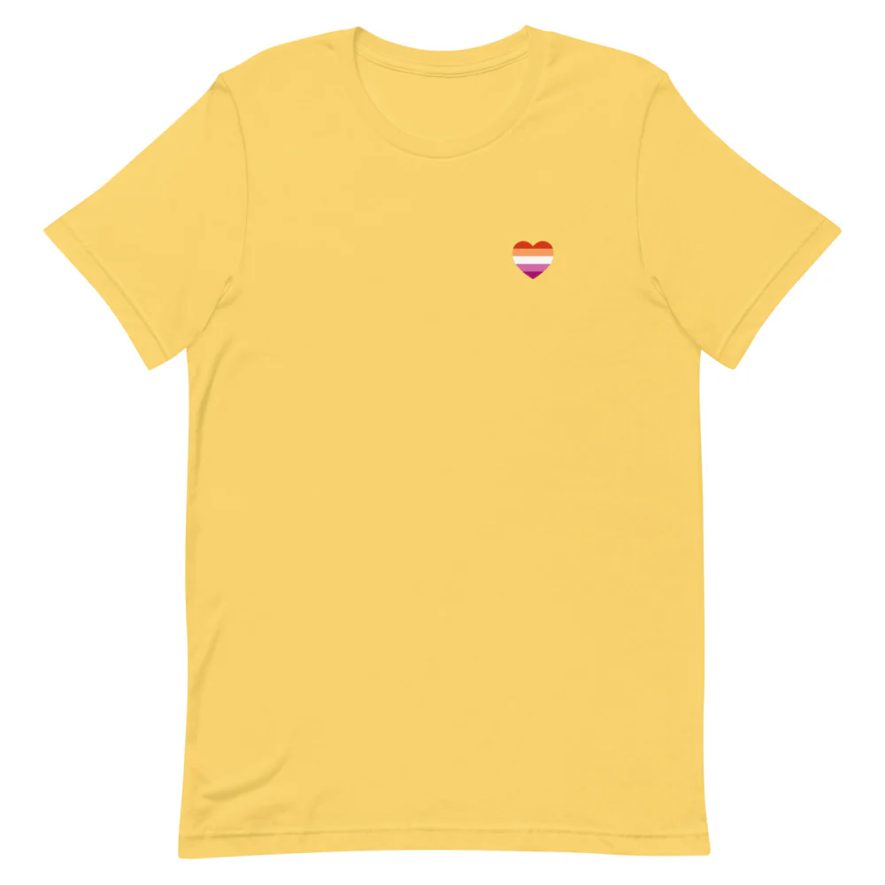 Lesbian 5 Stripe Flag Small Heart T-Shirt - Image 9