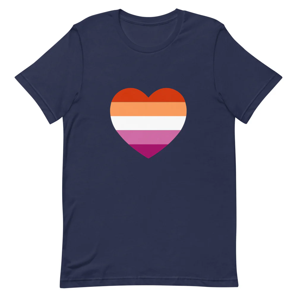 Lesbian 5 Stripe Flag Heart T-Shirt - Image 3