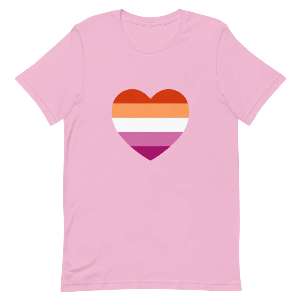 Lesbian 5 Stripe Flag Heart T-Shirt - Image 6