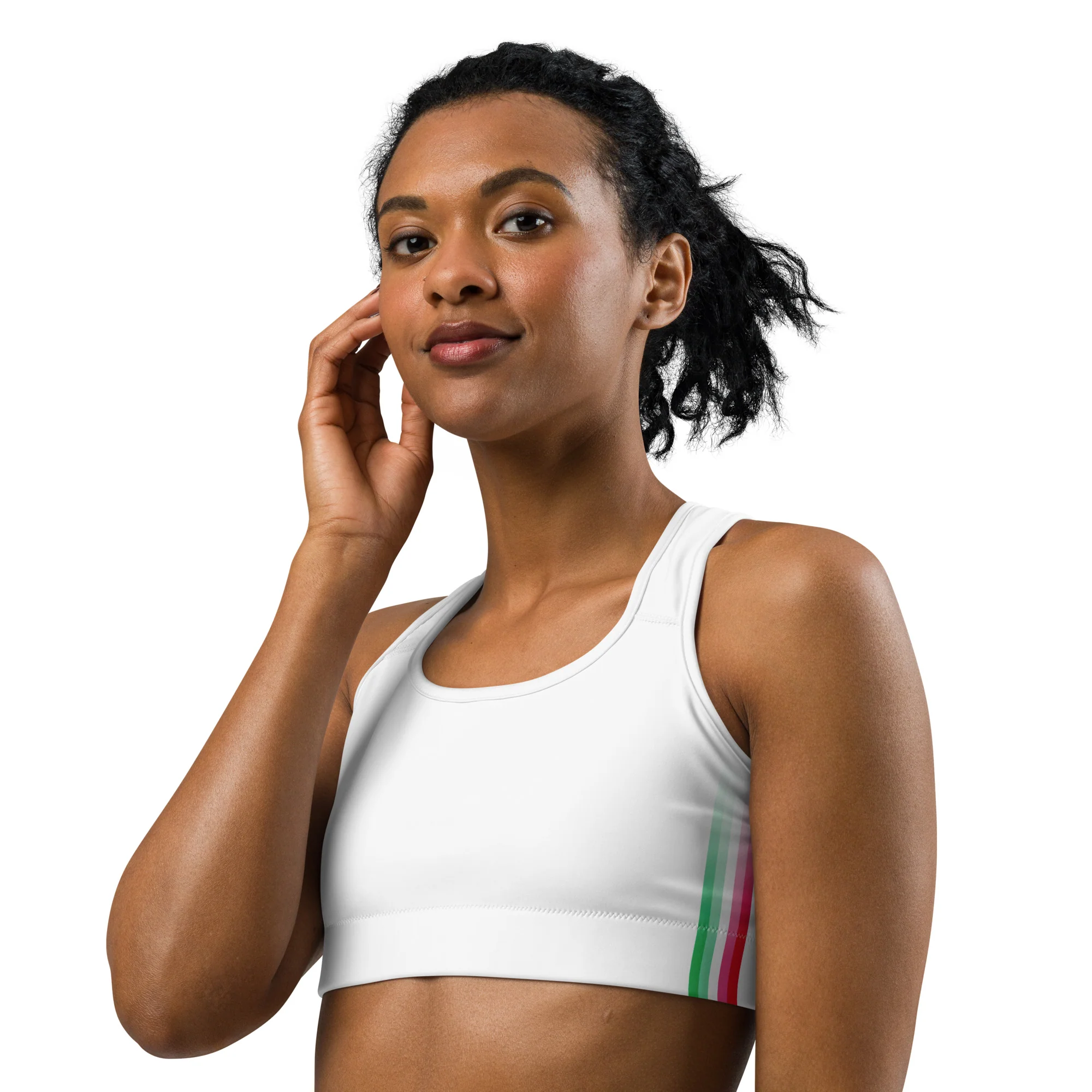 Abrosexual Pride Flag Side Fade White Sports Bra - Image 3