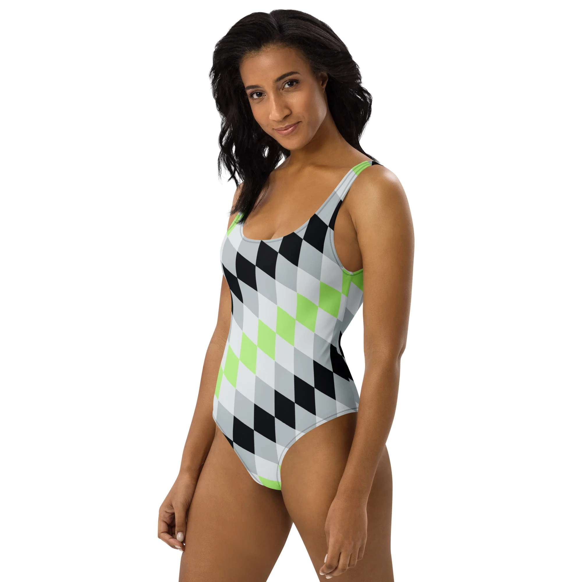 Agender Pride Flag Diamonds One-Piece Swimsuit - Image 6