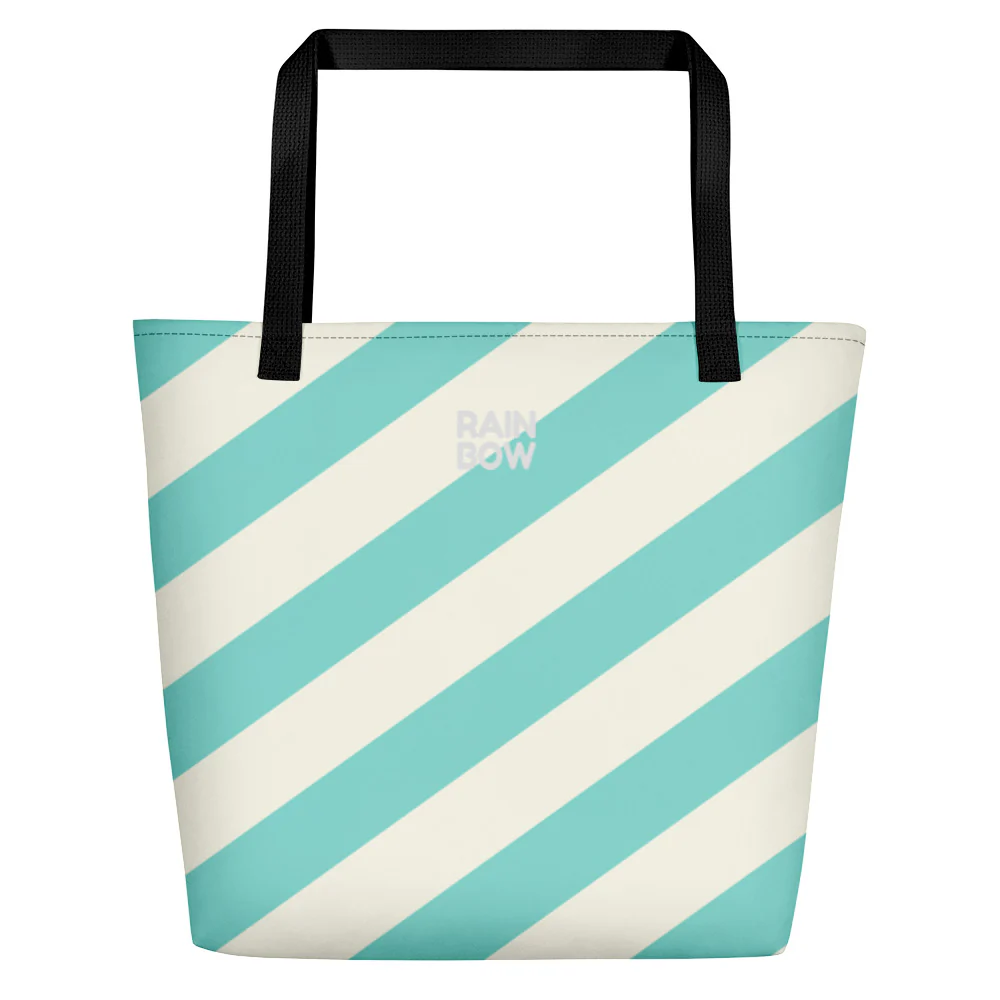 Aqua and Cream Stripes Large Tote/Beach Bag
