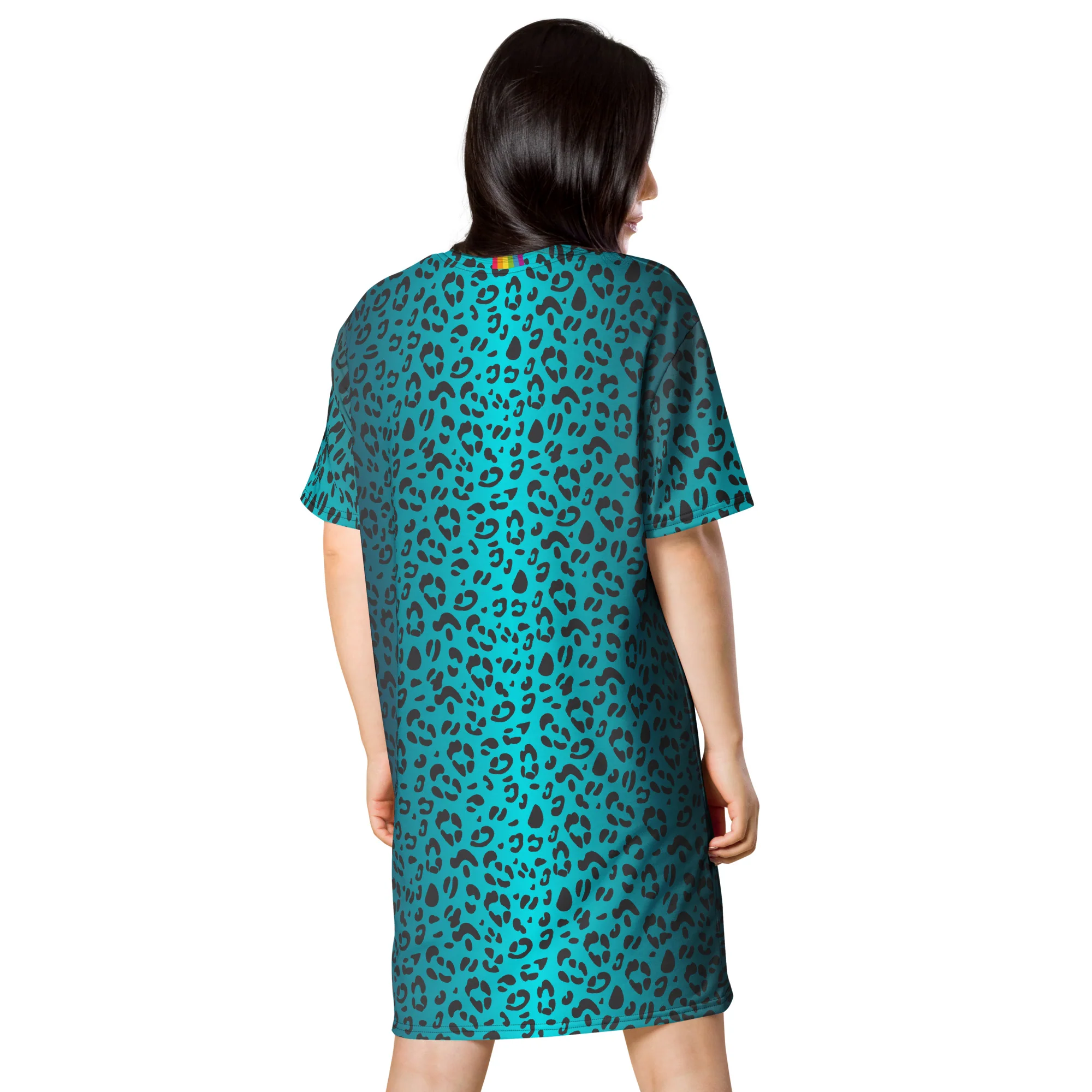 Aqua Leopard Print T-shirt Dress - Image 7