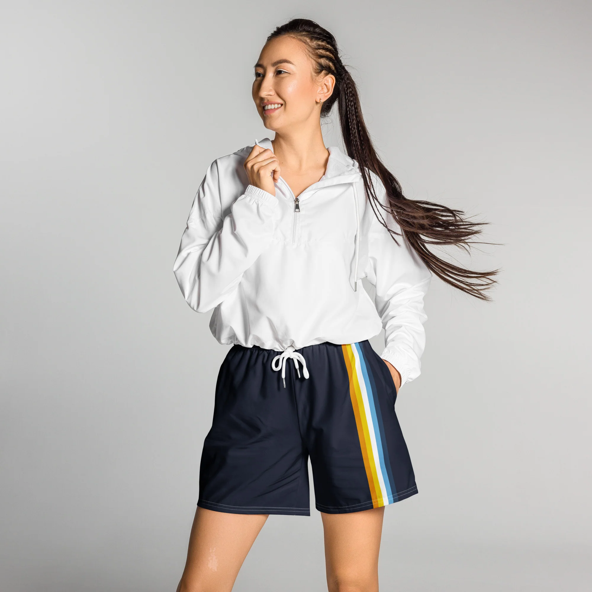 Aroace Pride Flag Stripe Blue Athletic Long Shorts - Image 3