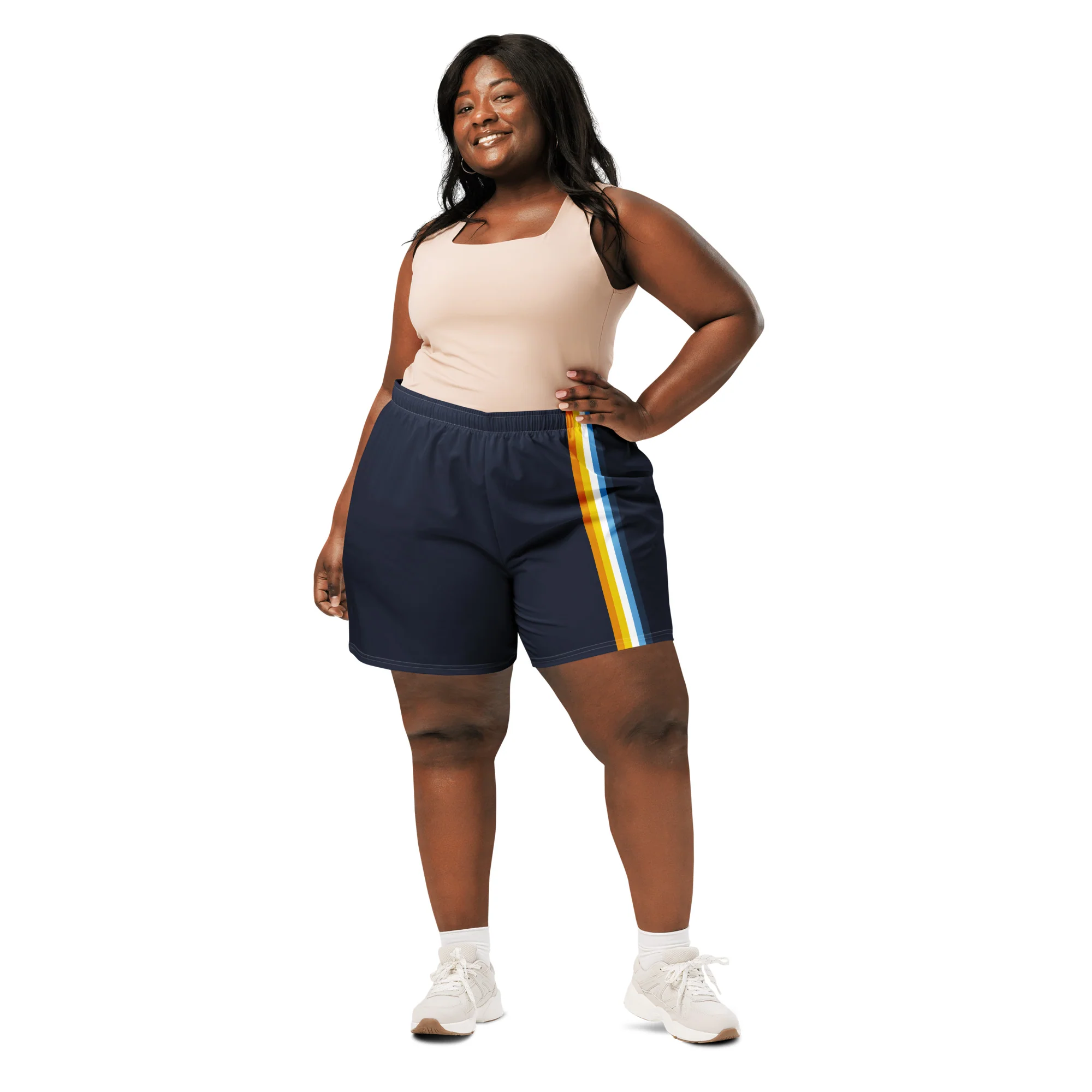 Aroace Pride Flag Stripe Blue Athletic Long Shorts - Image 4