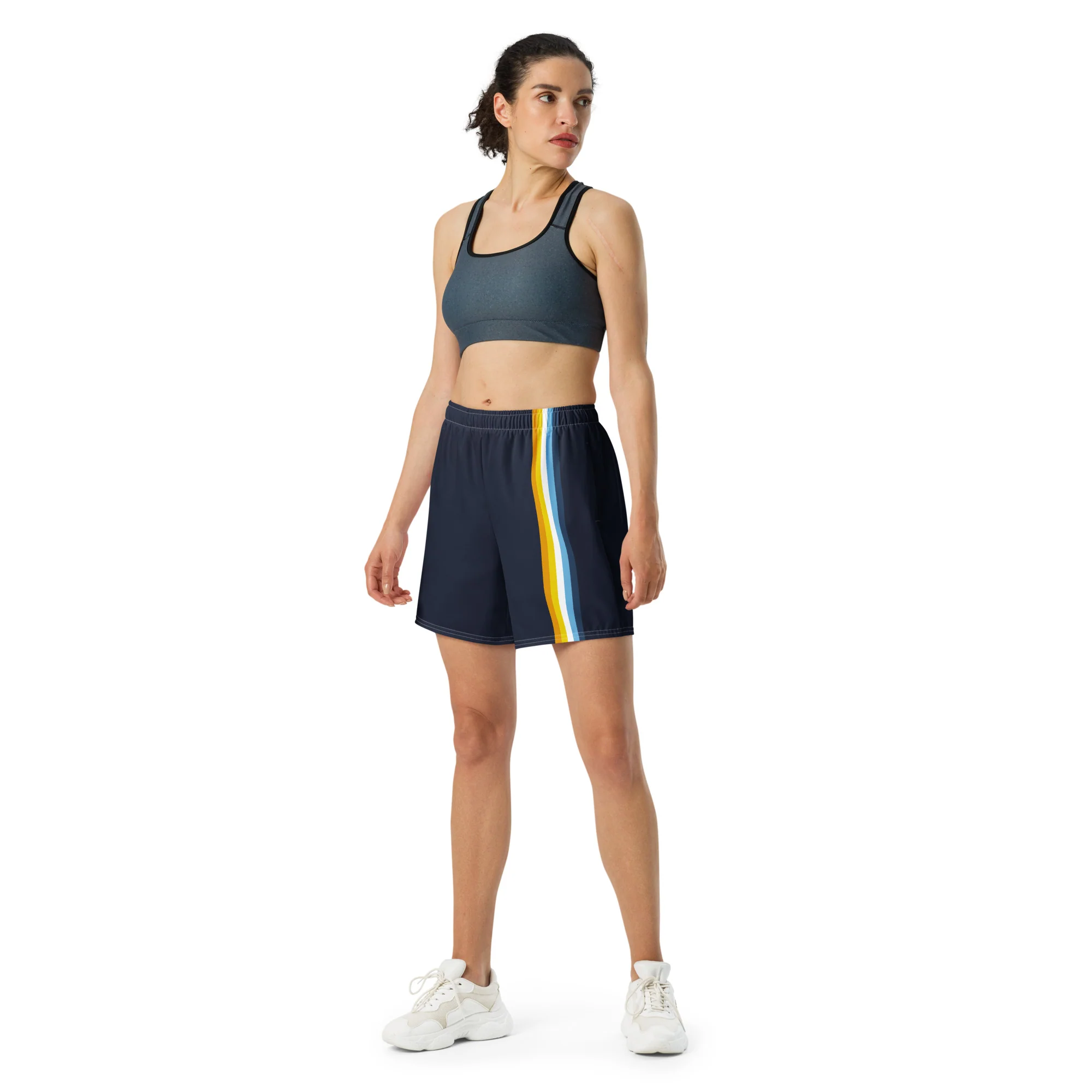 Aroace Pride Flag Stripe Blue Athletic Long Shorts - Image 6