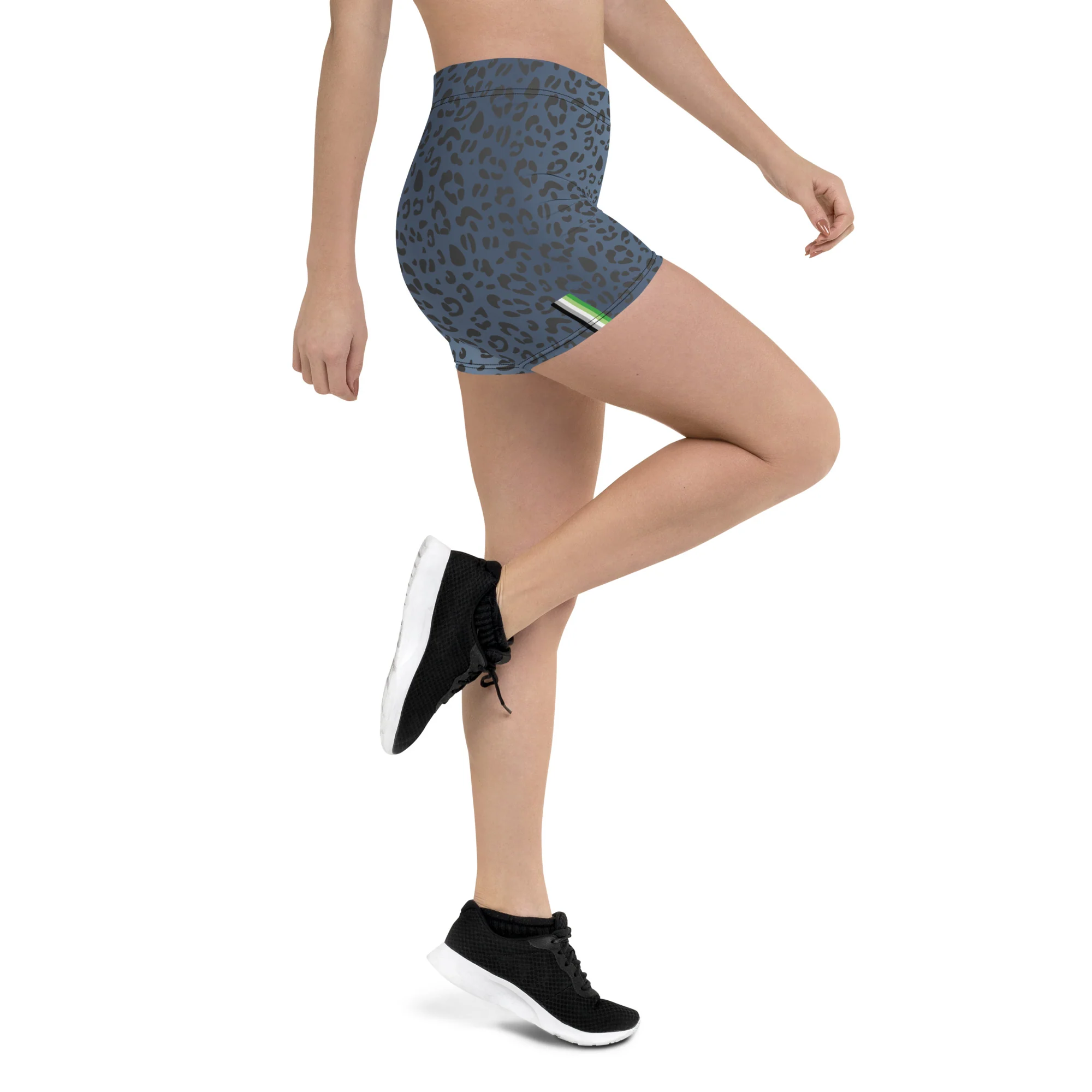 Aromantic Pride Flag Blue Leopard Print Legging Shorts - Image 12