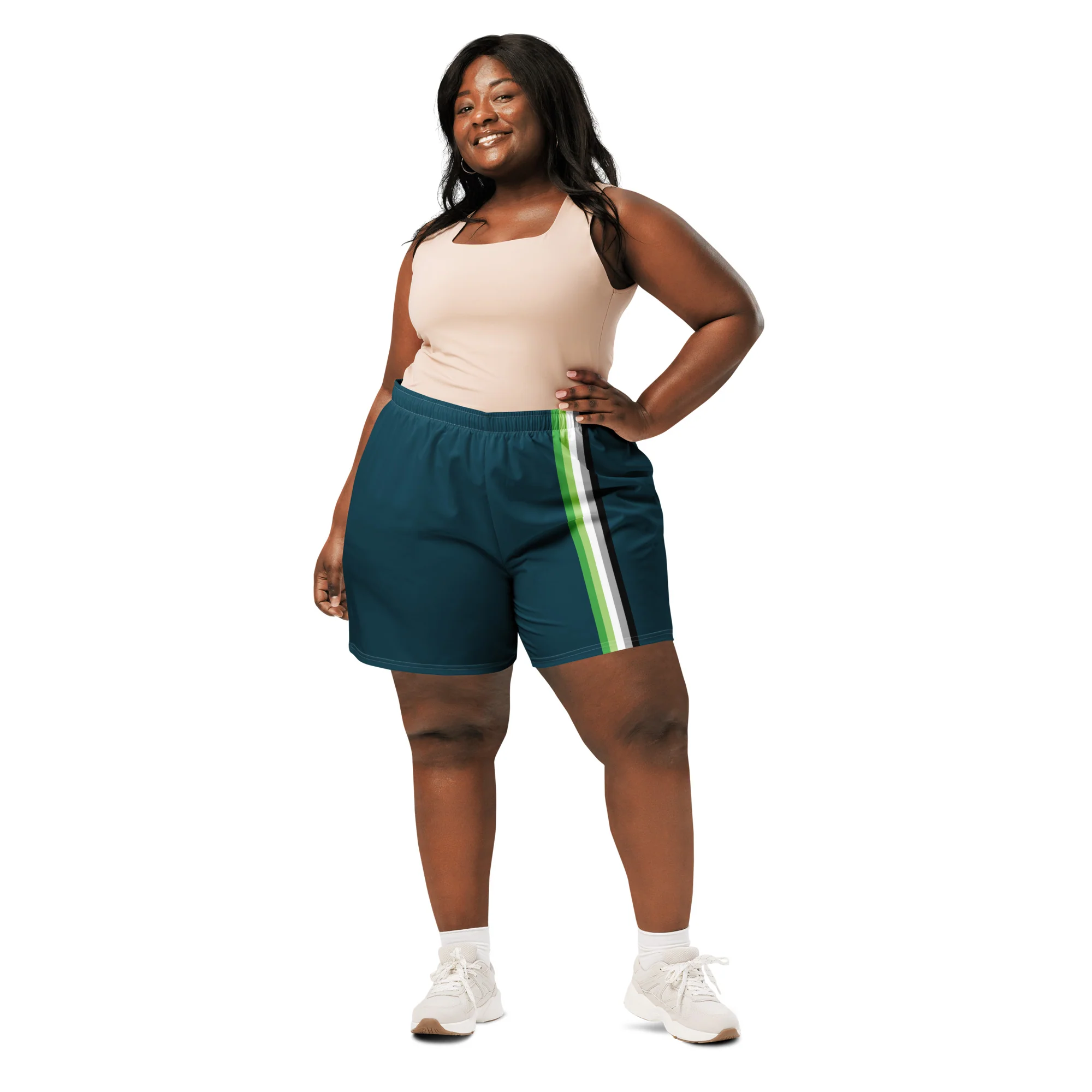 Aromantic Pride Flag Dark Green Athletic Long Shorts - Image 2