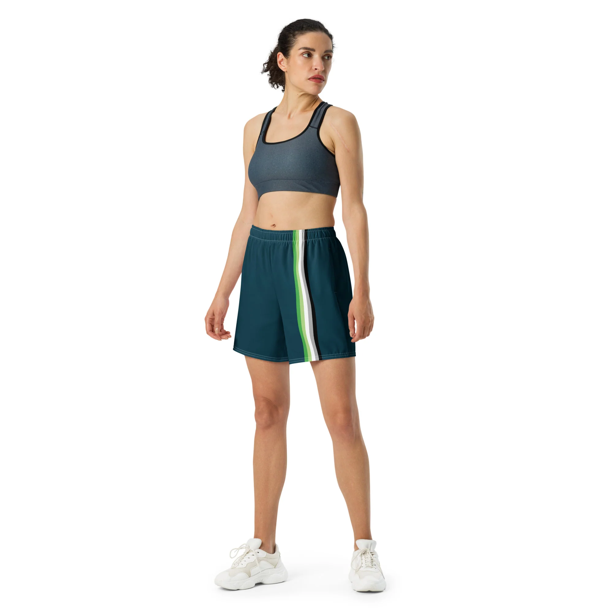 Aromantic Pride Flag Dark Green Athletic Long Shorts - Image 5