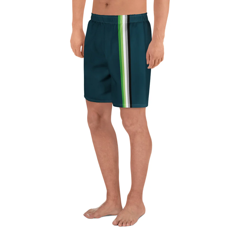 Aromantic Pride Flag Dark Green Athletic Long Shorts - Image 7