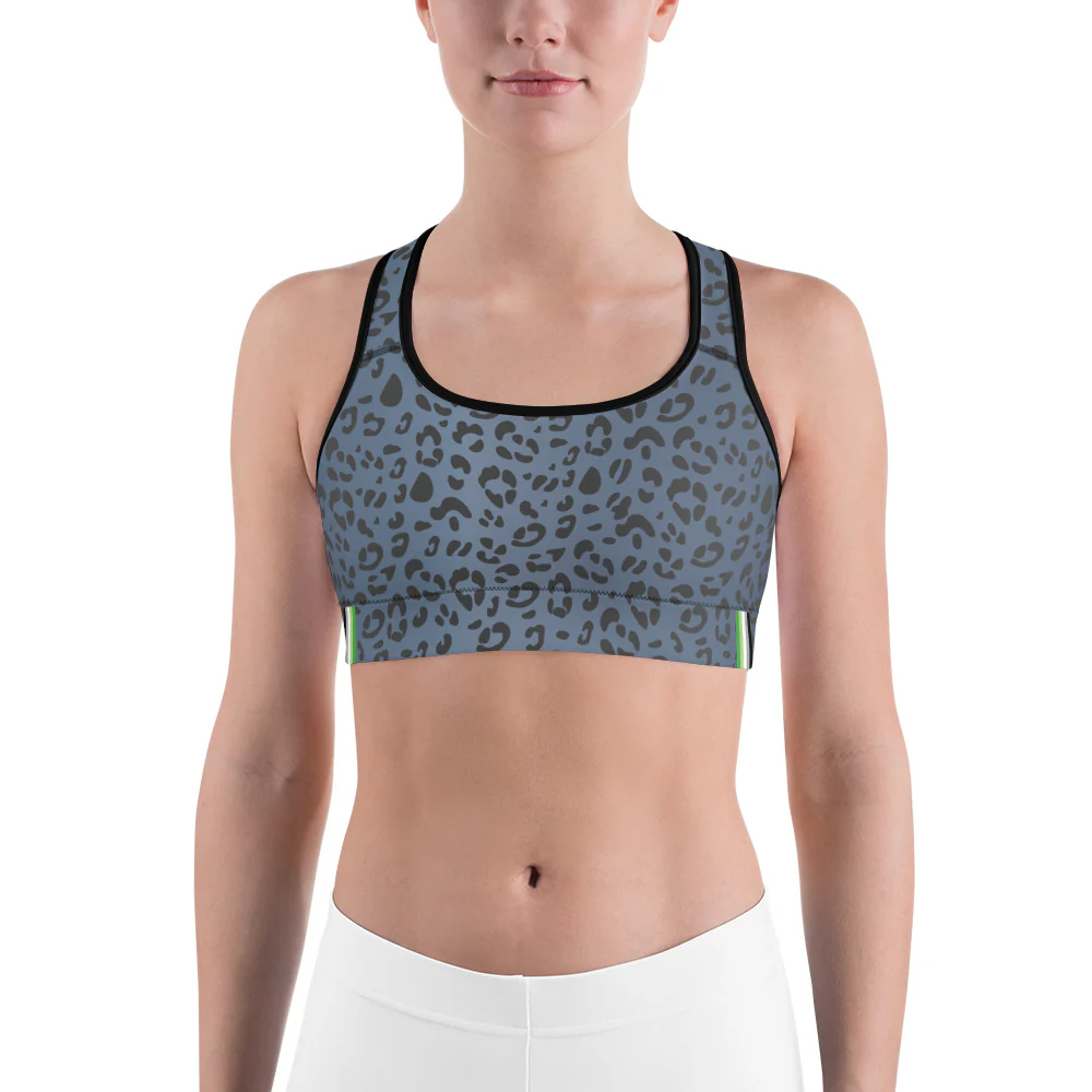 Aromantic Pride Flash Blue Leopard Print Sports Bra - Image 6