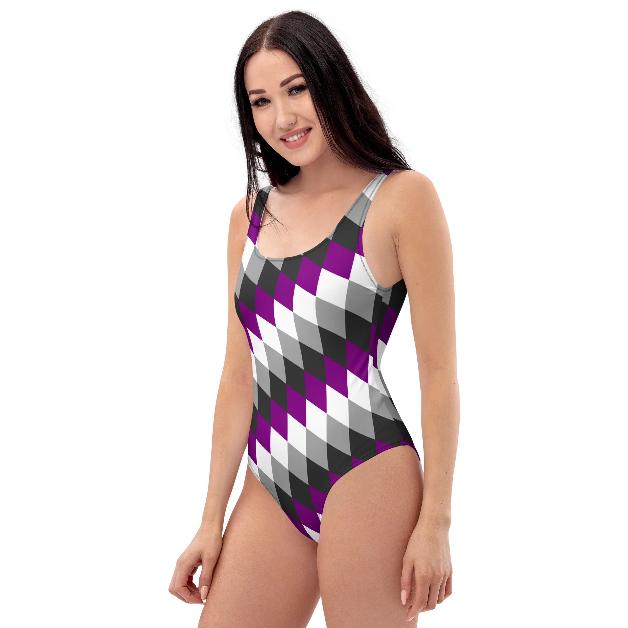 Asexual Pride Flag Diamonds One-Piece Swimsuit - Image 7