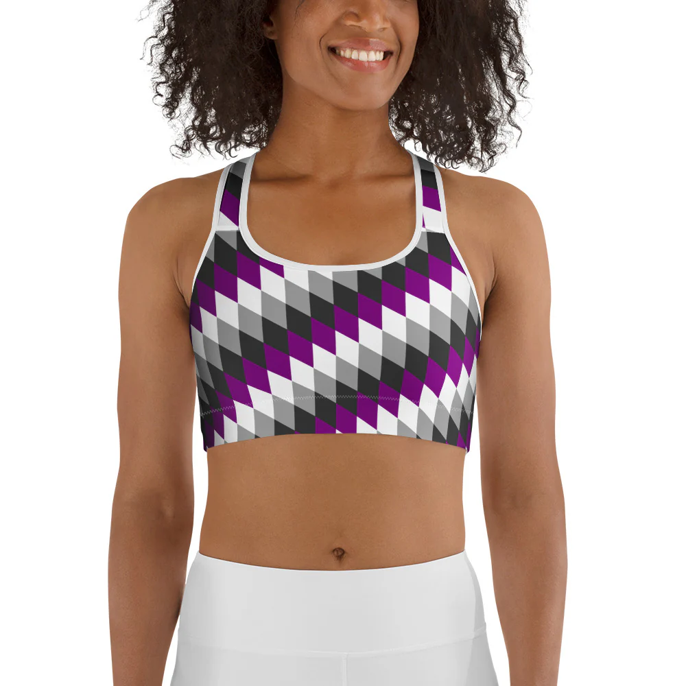 Asexual Pride Flag Diamonds Sports Bra - Image 6