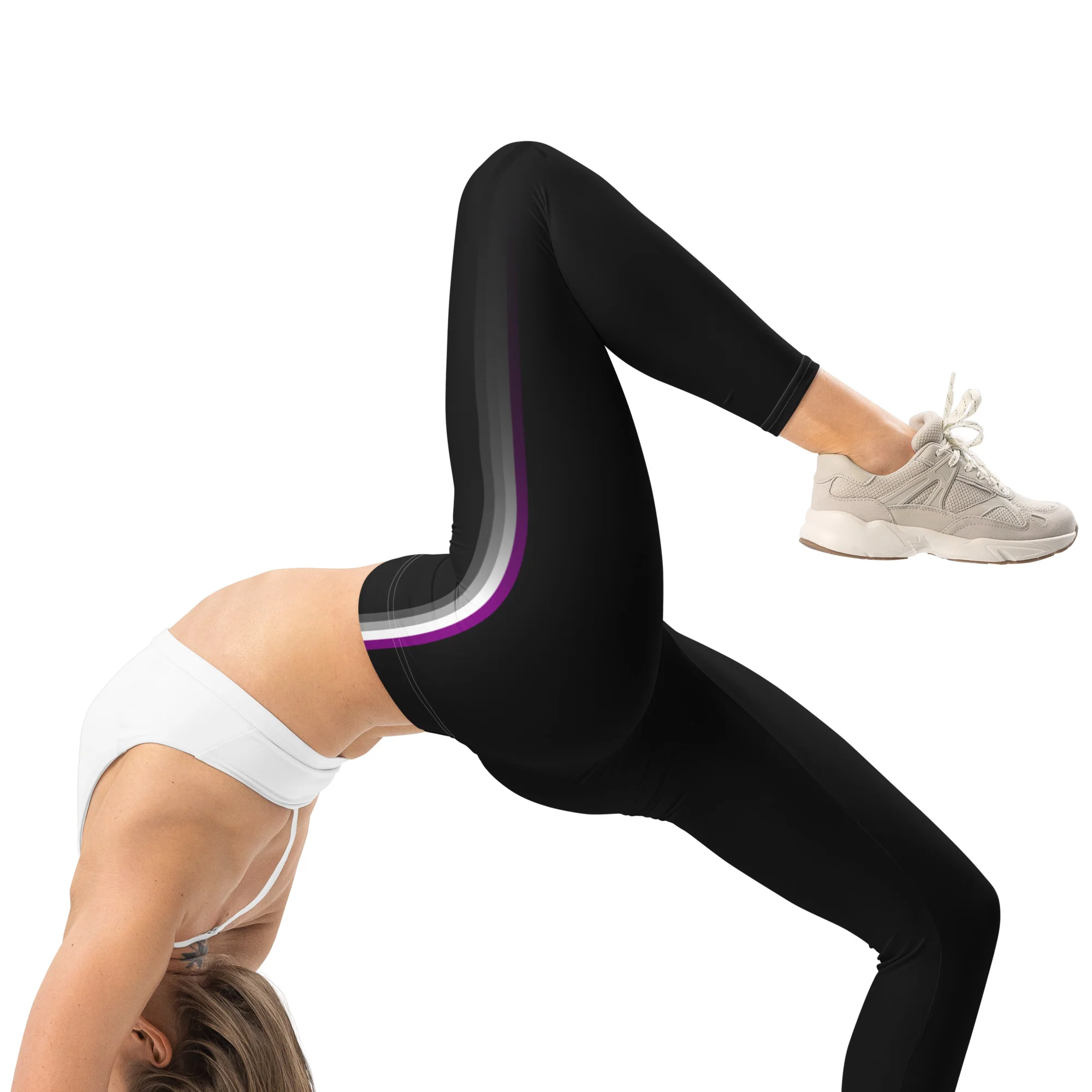 Asexual Pride Flag Fade Black Leggings - Image 3