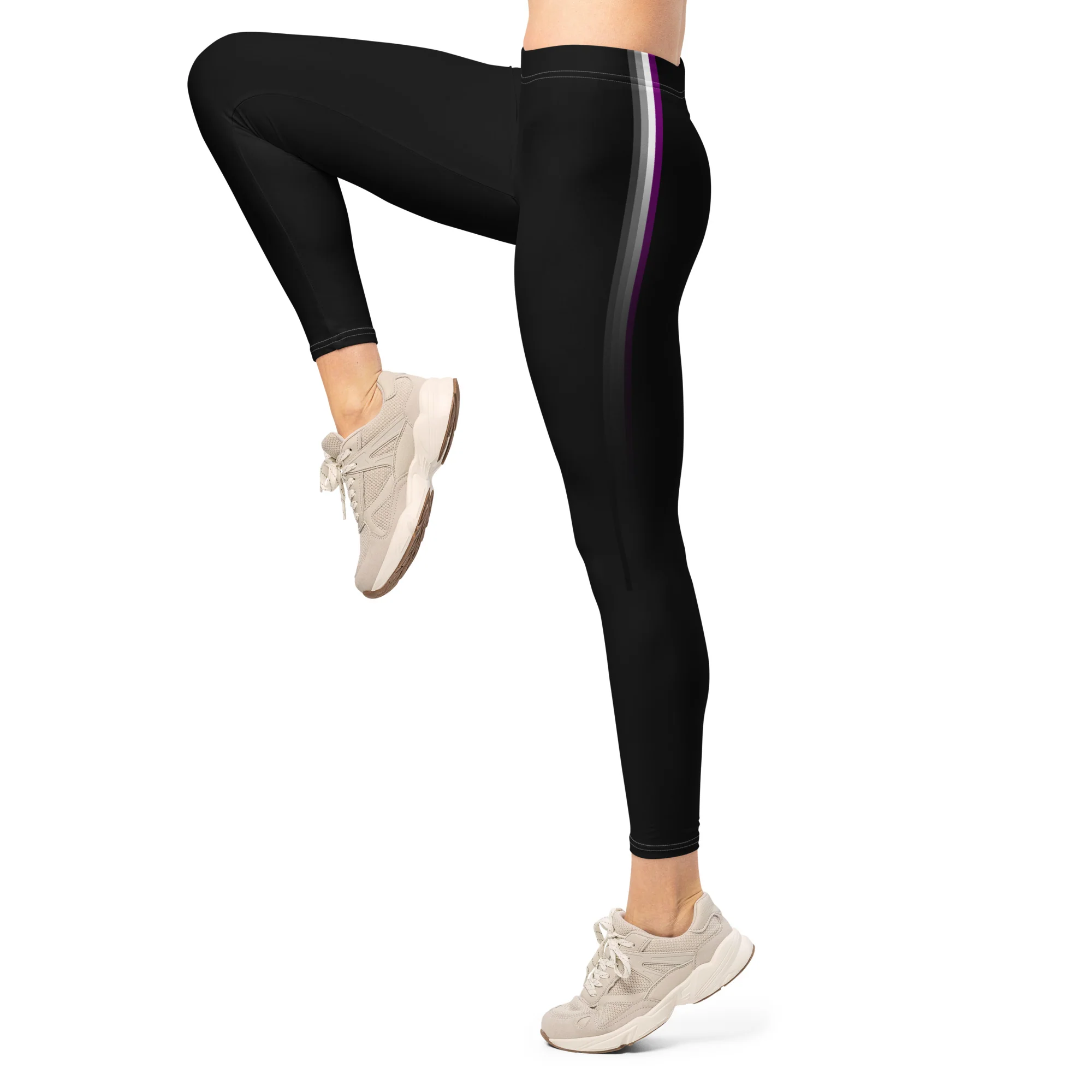 Asexual Pride Flag Fade Black Leggings - Image 4