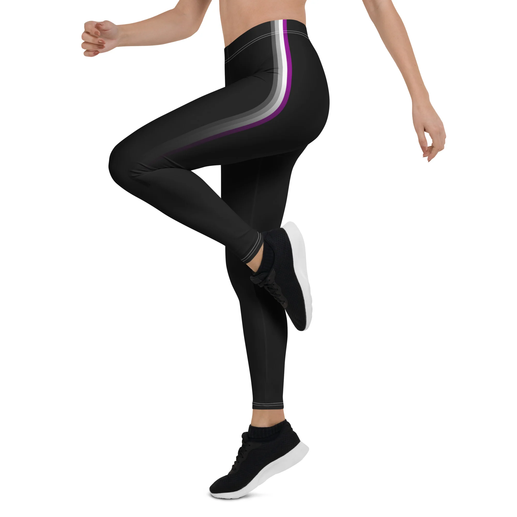 Asexual Pride Flag Fade Black Leggings - Image 7