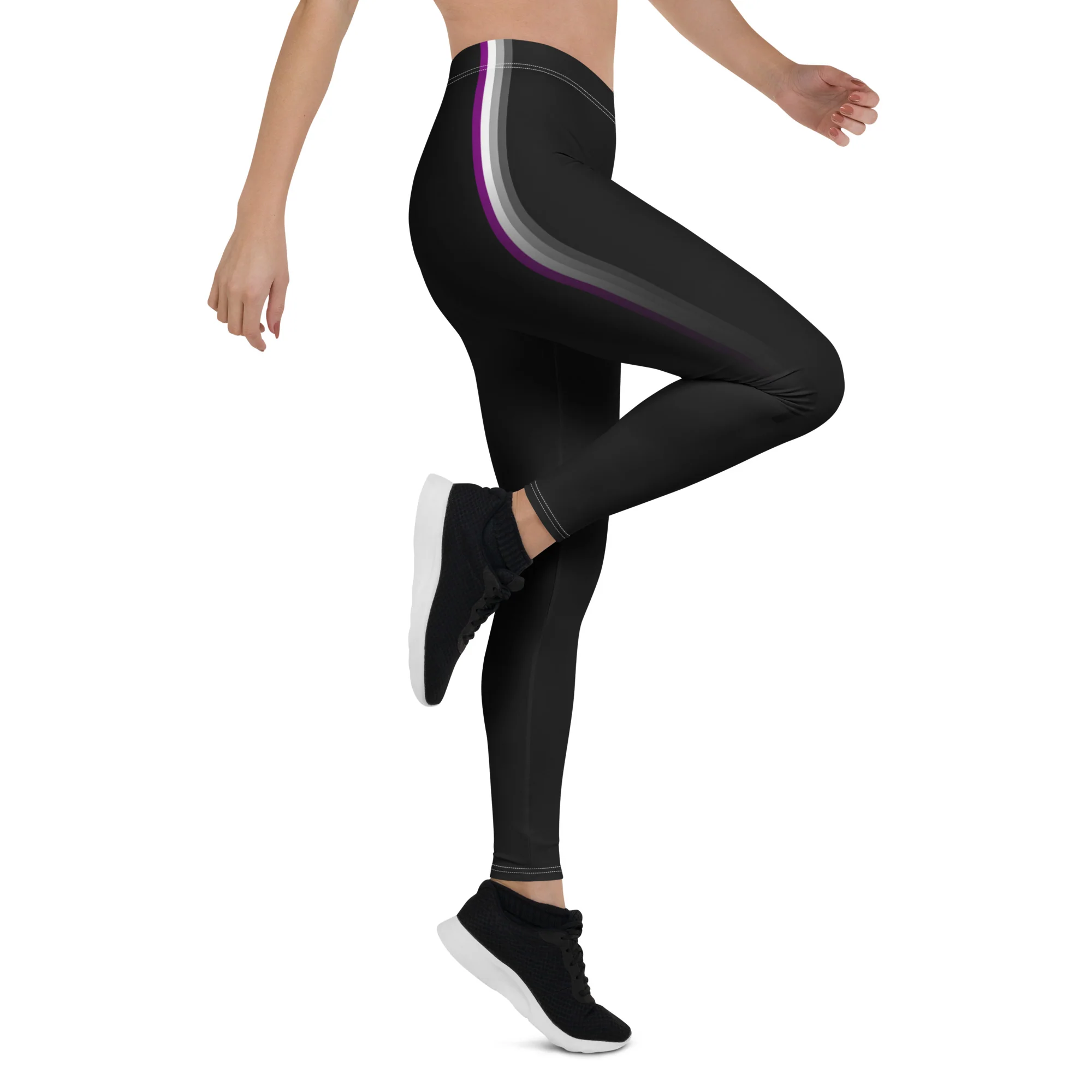 Asexual Pride Flag Fade Black Leggings - Image 9