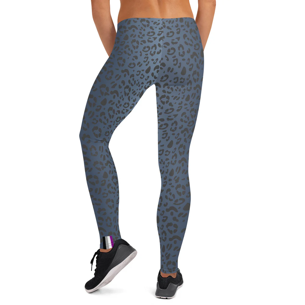 Asexual Pride Flash Blue Leopard Print Leggings - Image 2