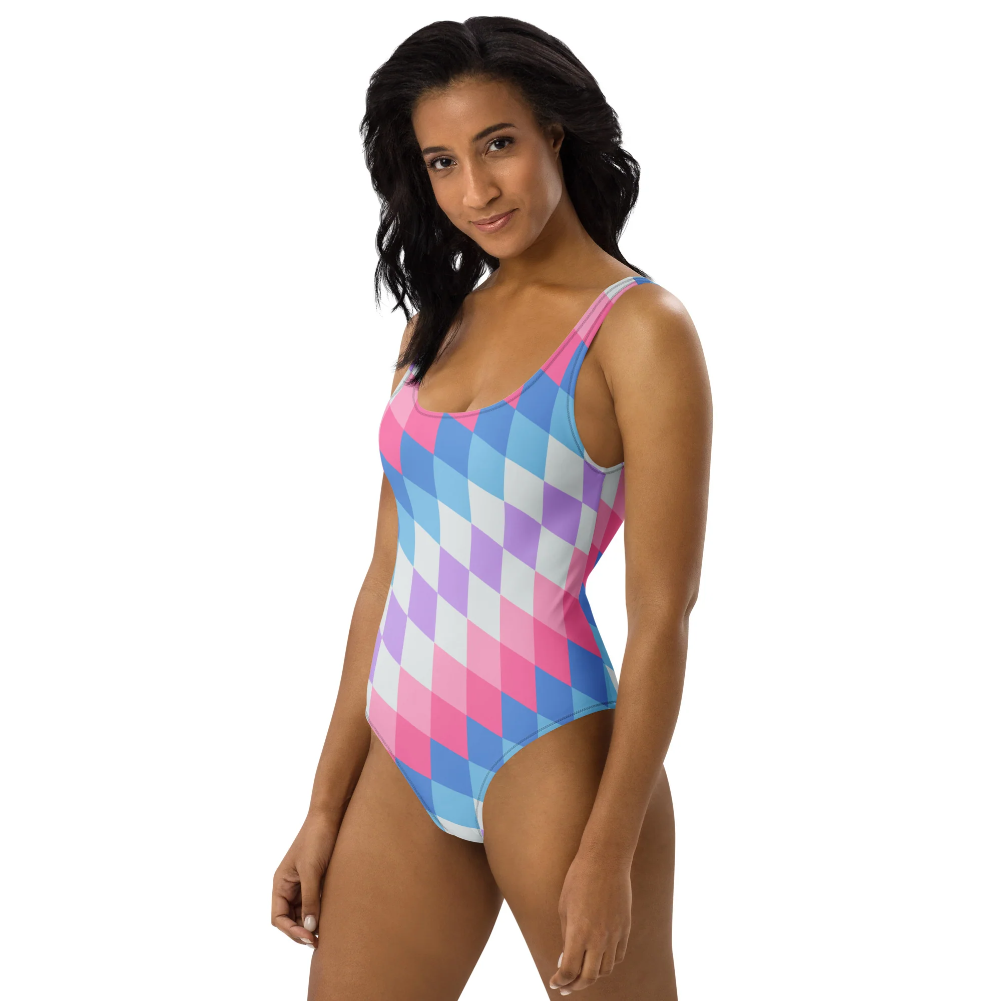 Bigender Pride Flag Diamonds One-Piece Swimsuit - Image 7