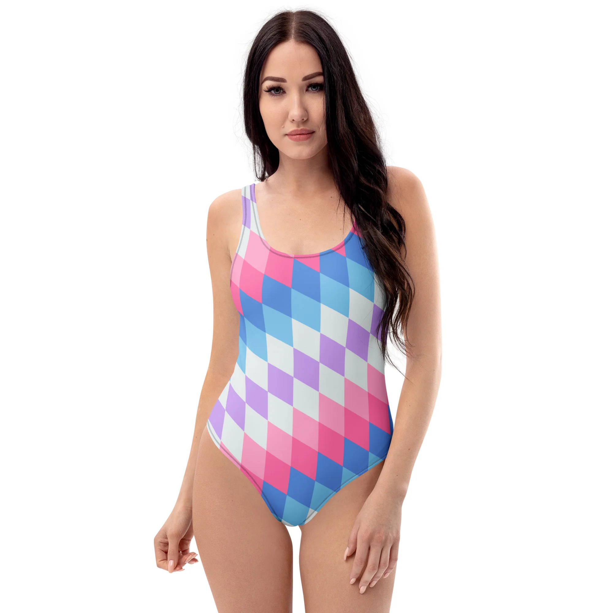 Bigender Pride Flag Diamonds One-Piece Swimsuit - Image 8