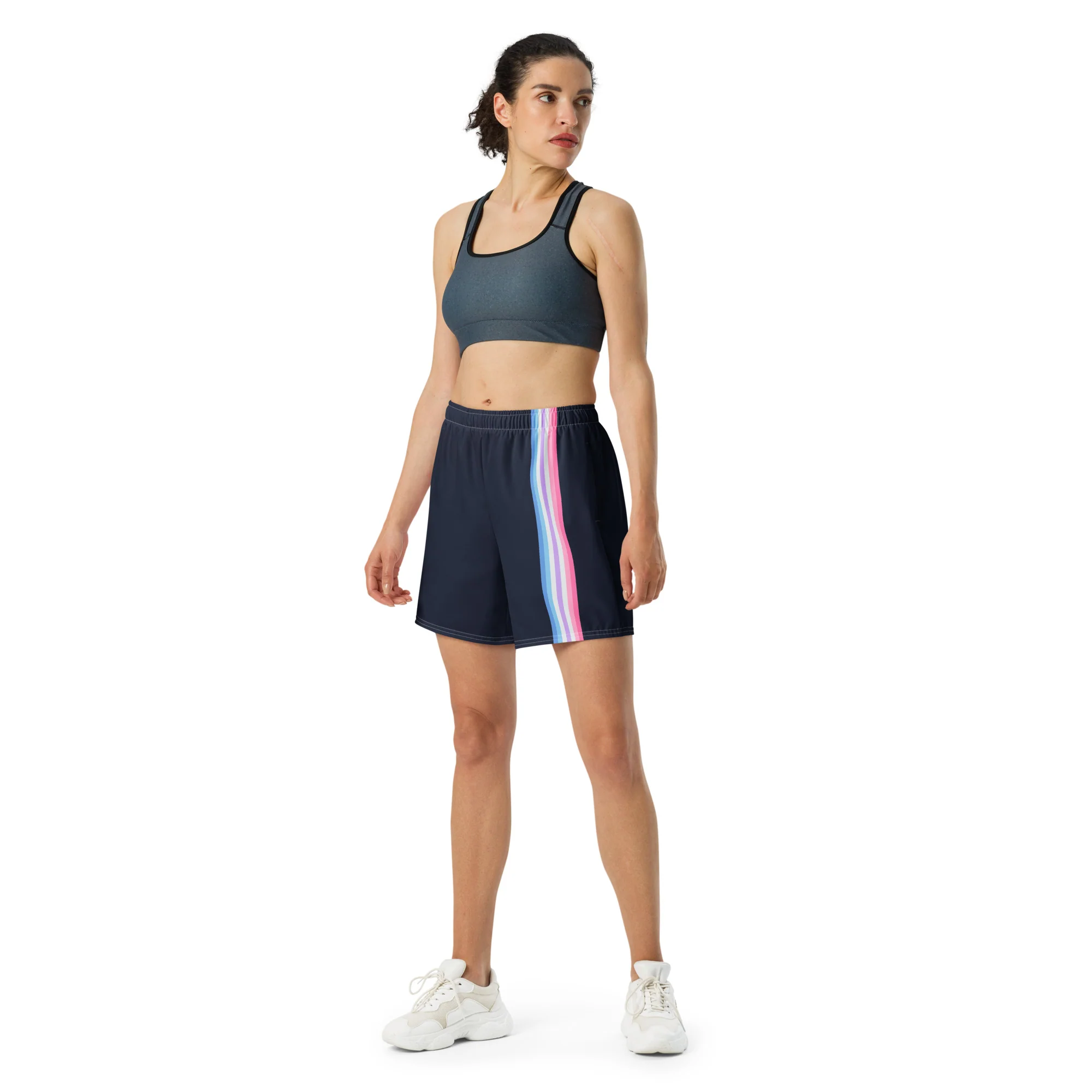 Bigender Pride Flag Stripe Blue Long Shorts - Image 3