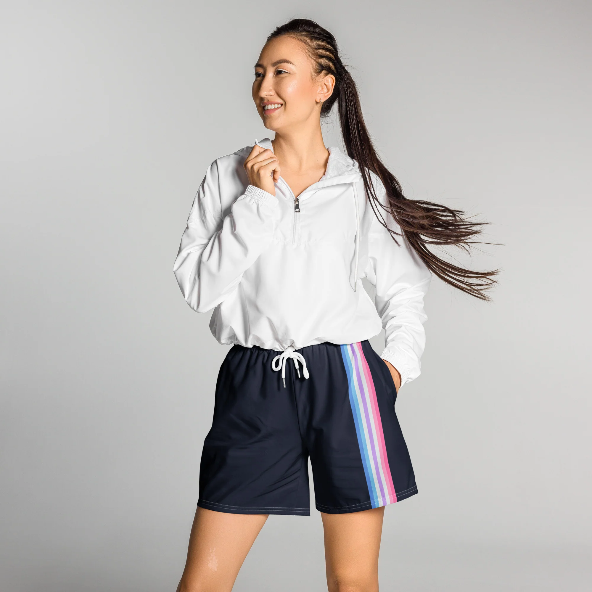 Bigender Pride Flag Stripe Blue Long Shorts - Image 4