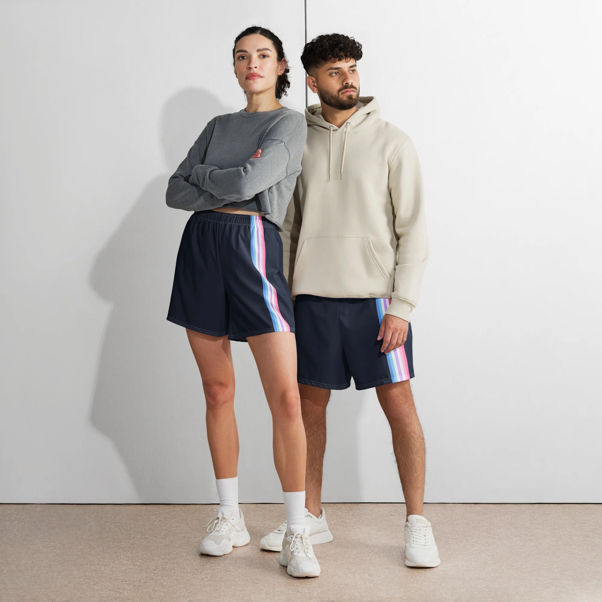 Bigender Pride Flag Stripe Blue Long Shorts - Image 7