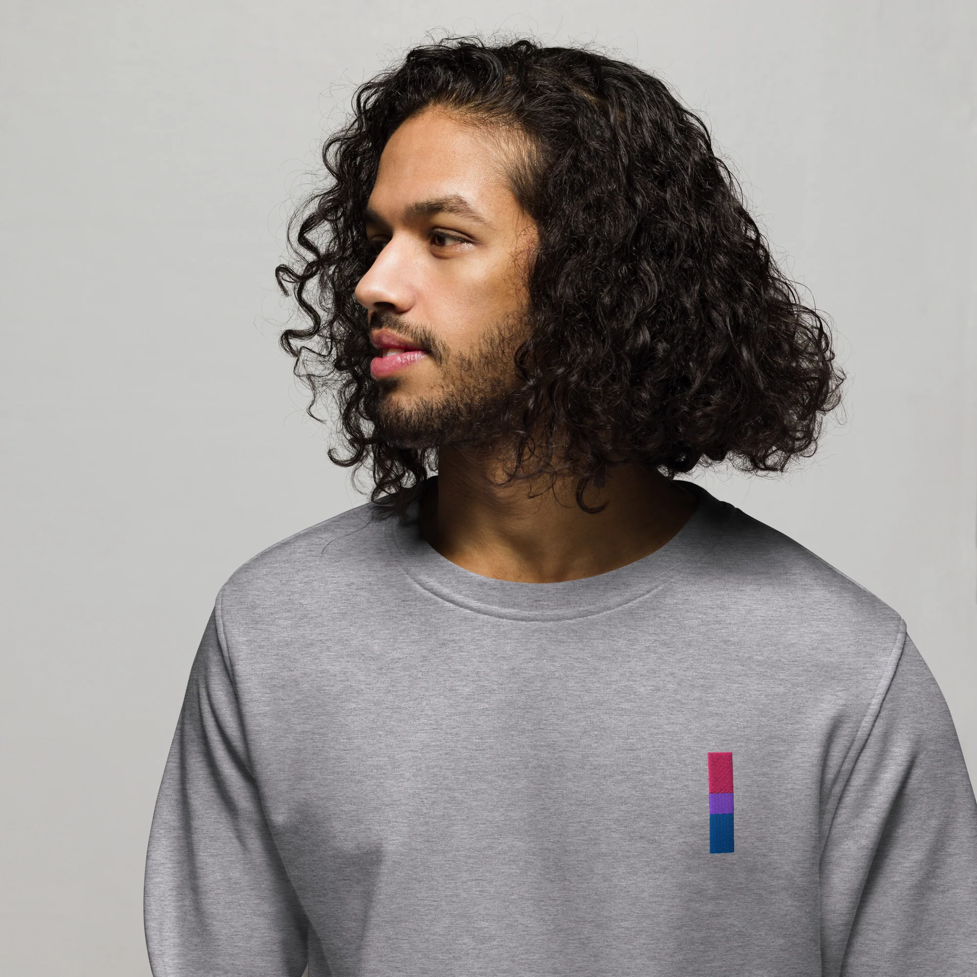 Bisexual Embroidered Pride Flag Organic Sweatshirt - Image 3