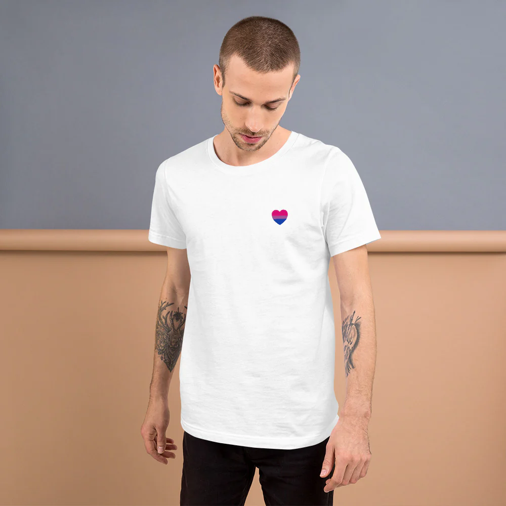 Bisexual Pride Flag Small Heart T-Shirt - Image 9