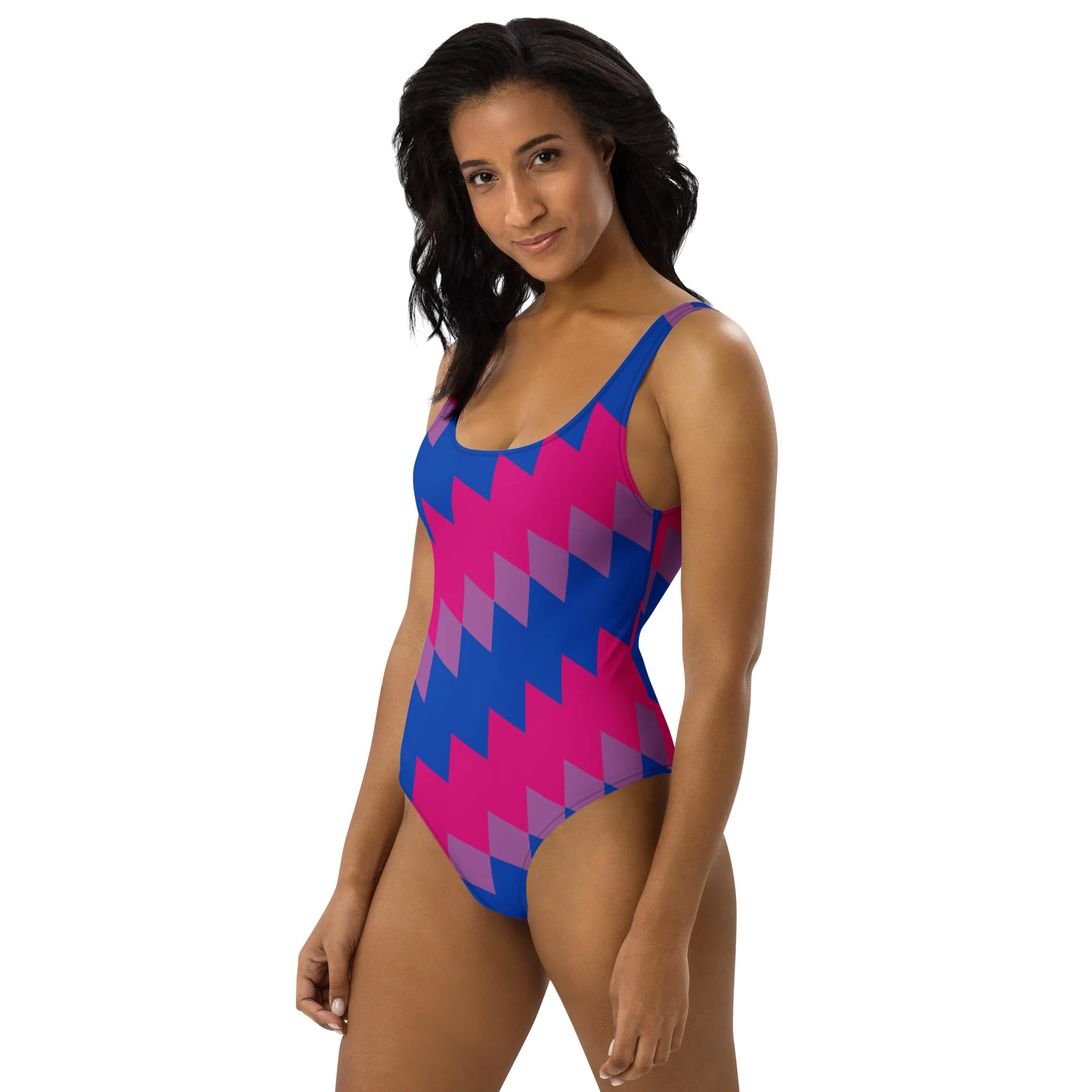 Bisexual Pride Flag Diamonds One-Piece Swimsuit - Image 8
