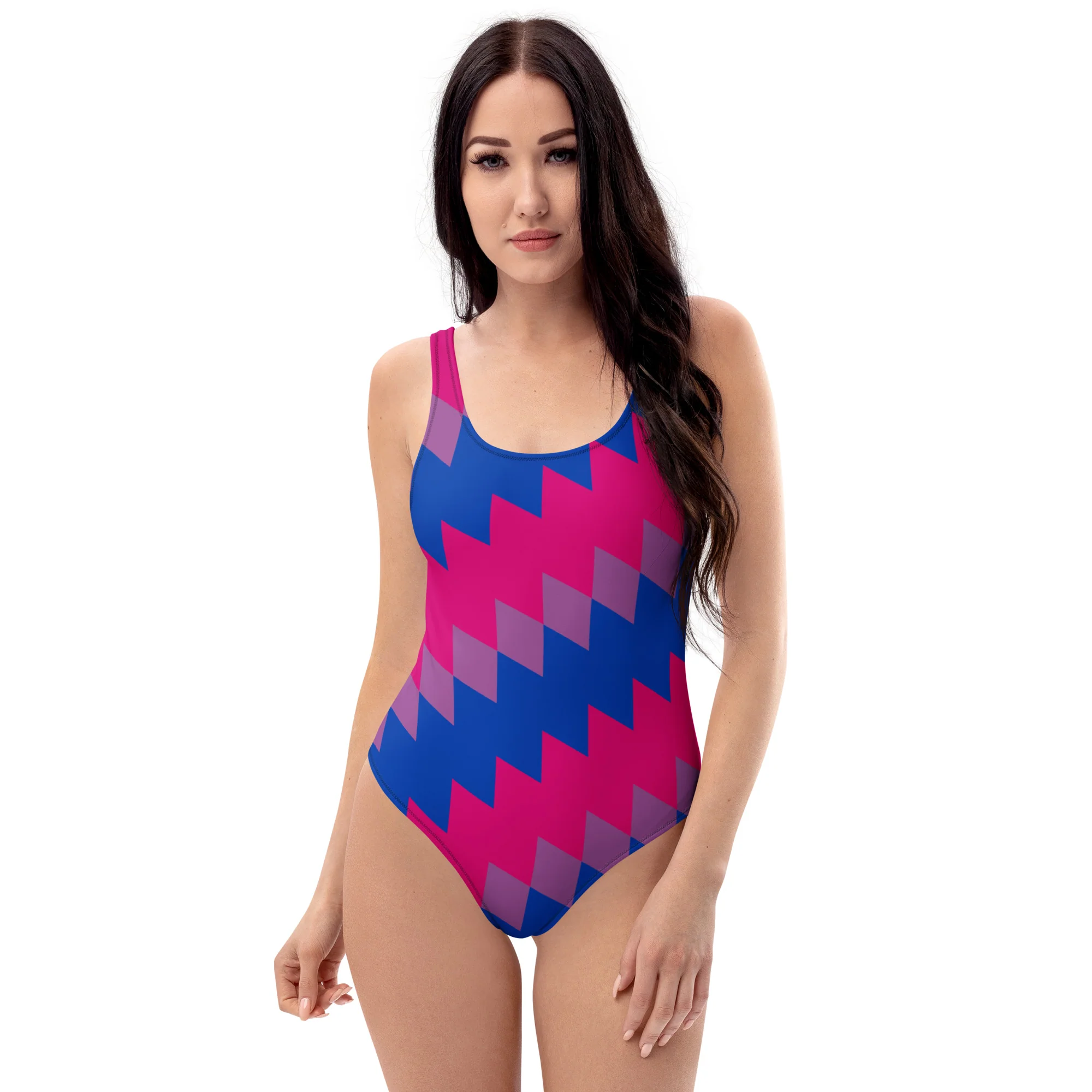 Bisexual Pride Flag Diamonds One-Piece Swimsuit - Image 9