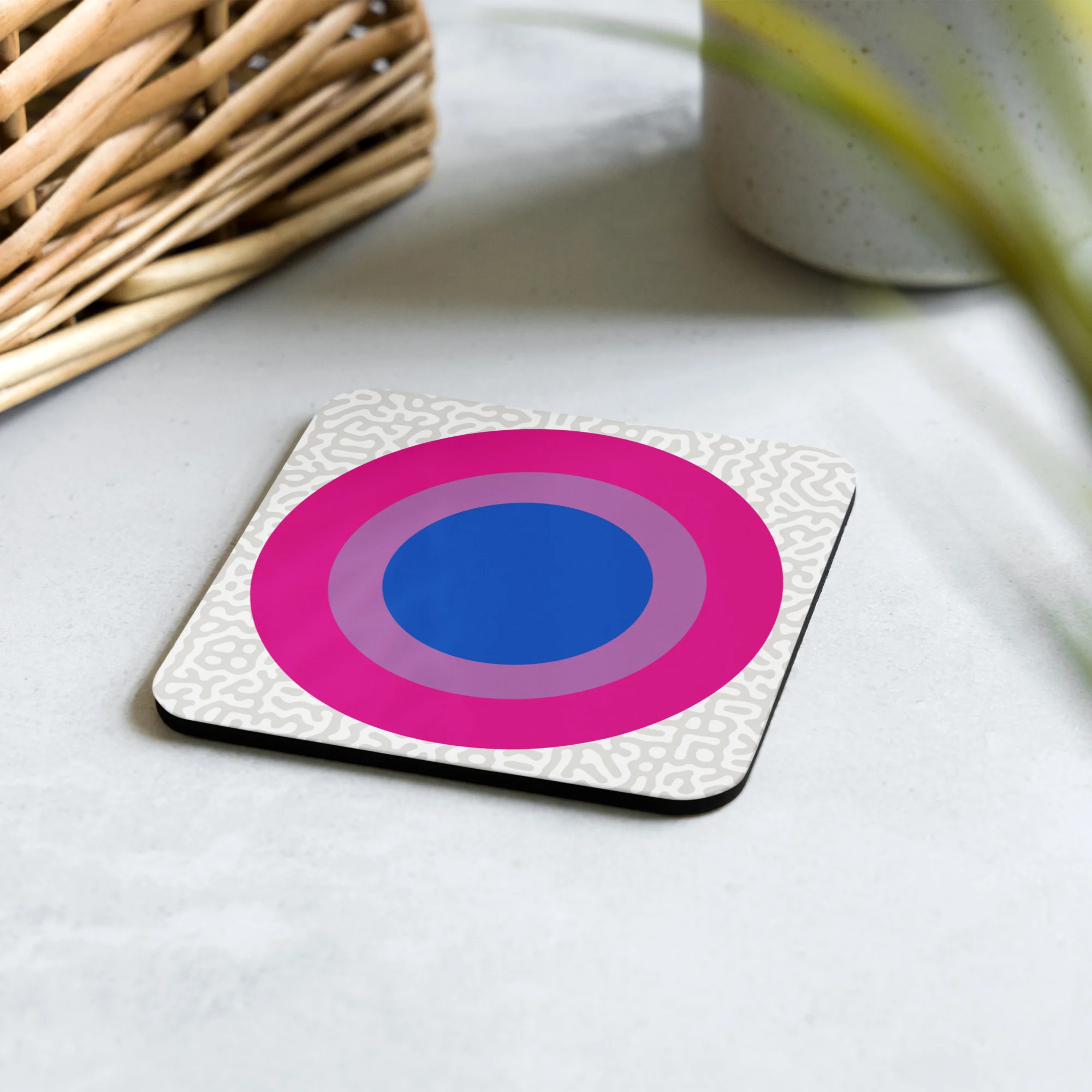 Bisexual Pride Flag Roundel on Abstract Pattern Coaster - Image 4