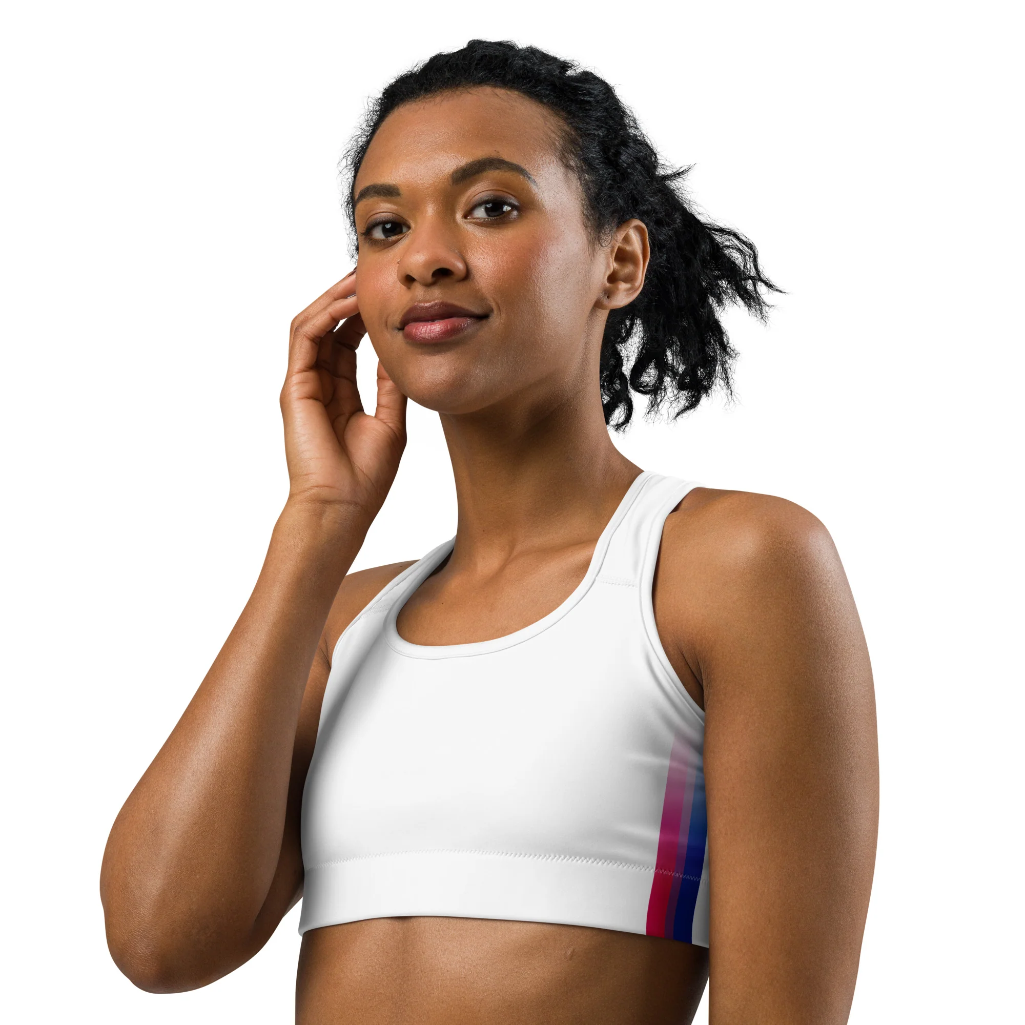 Bisexual Pride Flag Side Fade White Sports Bra - Image 4