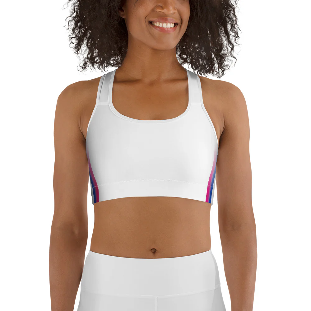 Bisexual Pride Flag Side Fade White Sports Bra - Image 5