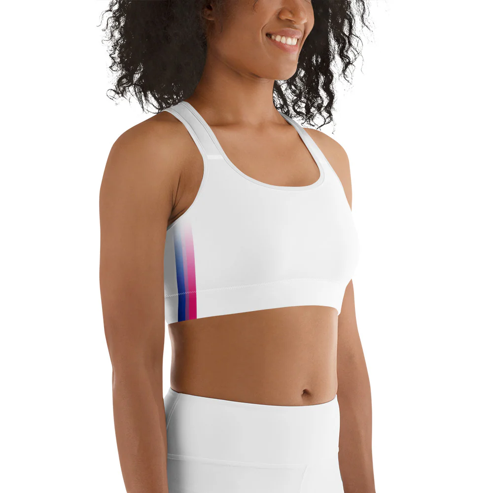 Bisexual Pride Flag Side Fade White Sports Bra - Image 6