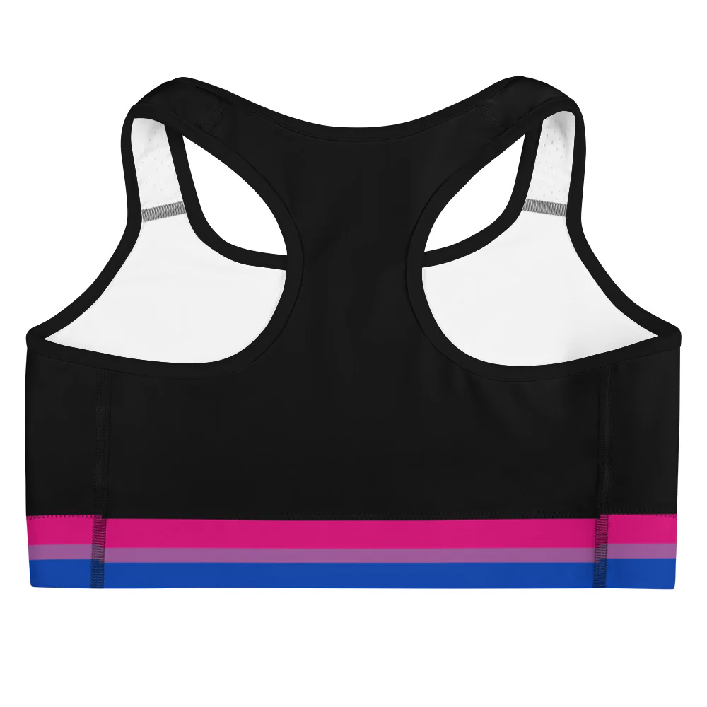 Bisexual Pride Flag Trim Sports Bra (Black) - Image 2