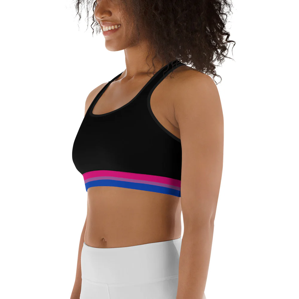 Bisexual Pride Flag Trim Sports Bra (Black) - Image 3