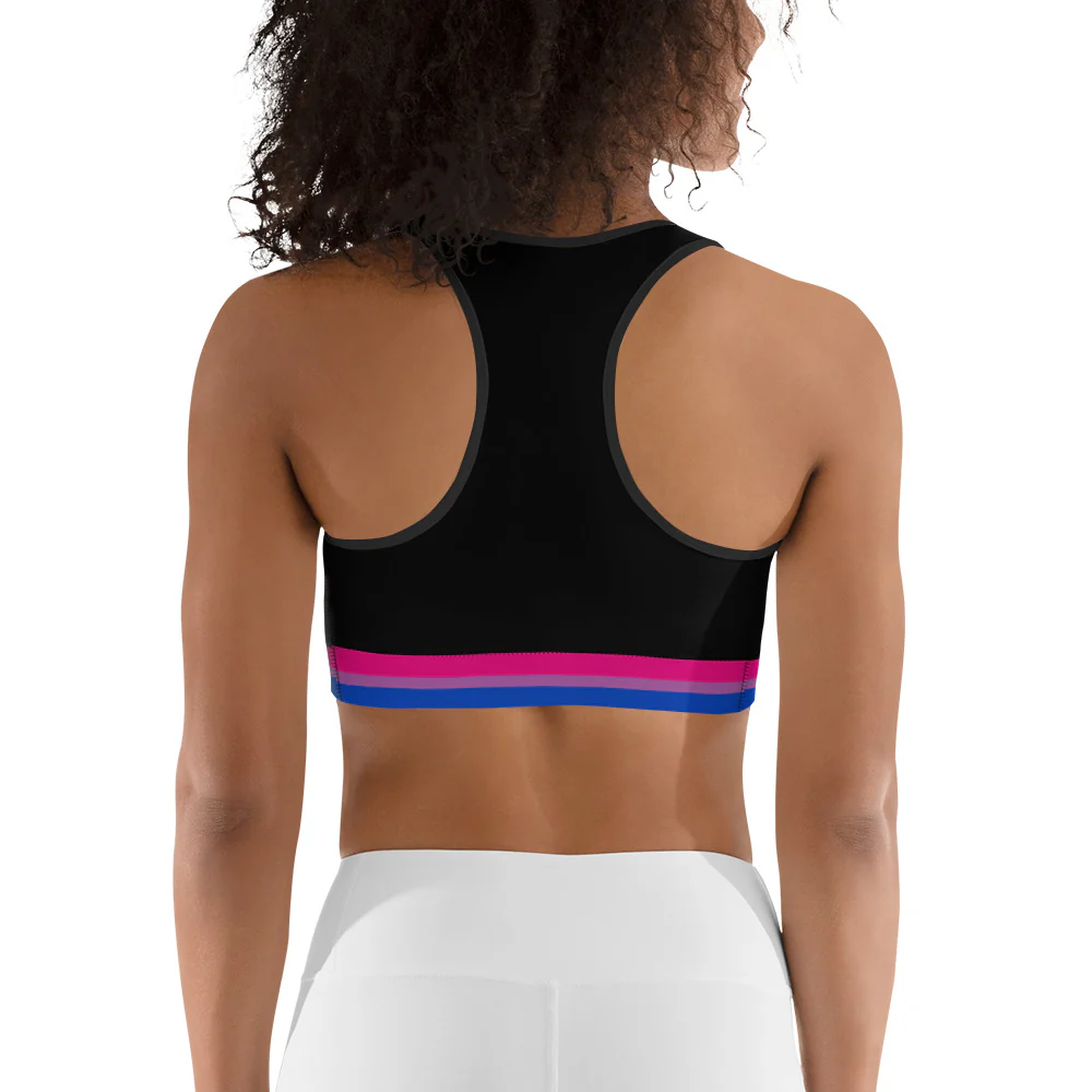 Bisexual Pride Flag Trim Sports Bra (Black) - Image 4