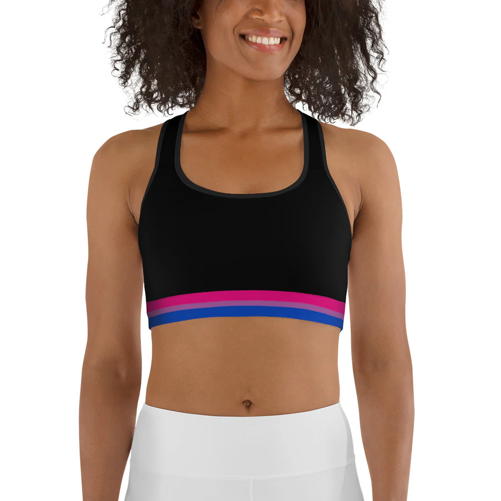 Bisexual Pride Flag Trim Sports Bra (Black) - Image 5