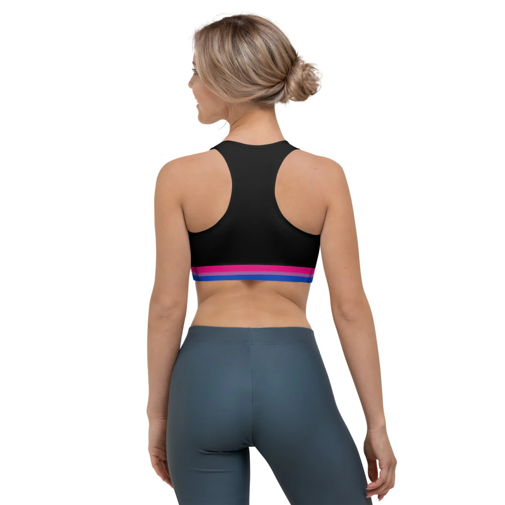 Bisexual Pride Flag Trim Sports Bra (Black) - Image 8