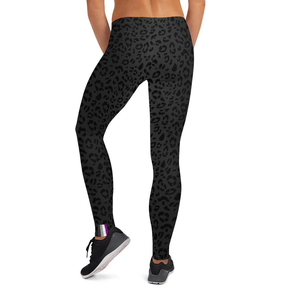 Asexual Pride Flash Black Leopard Print Leggings - Image 3
