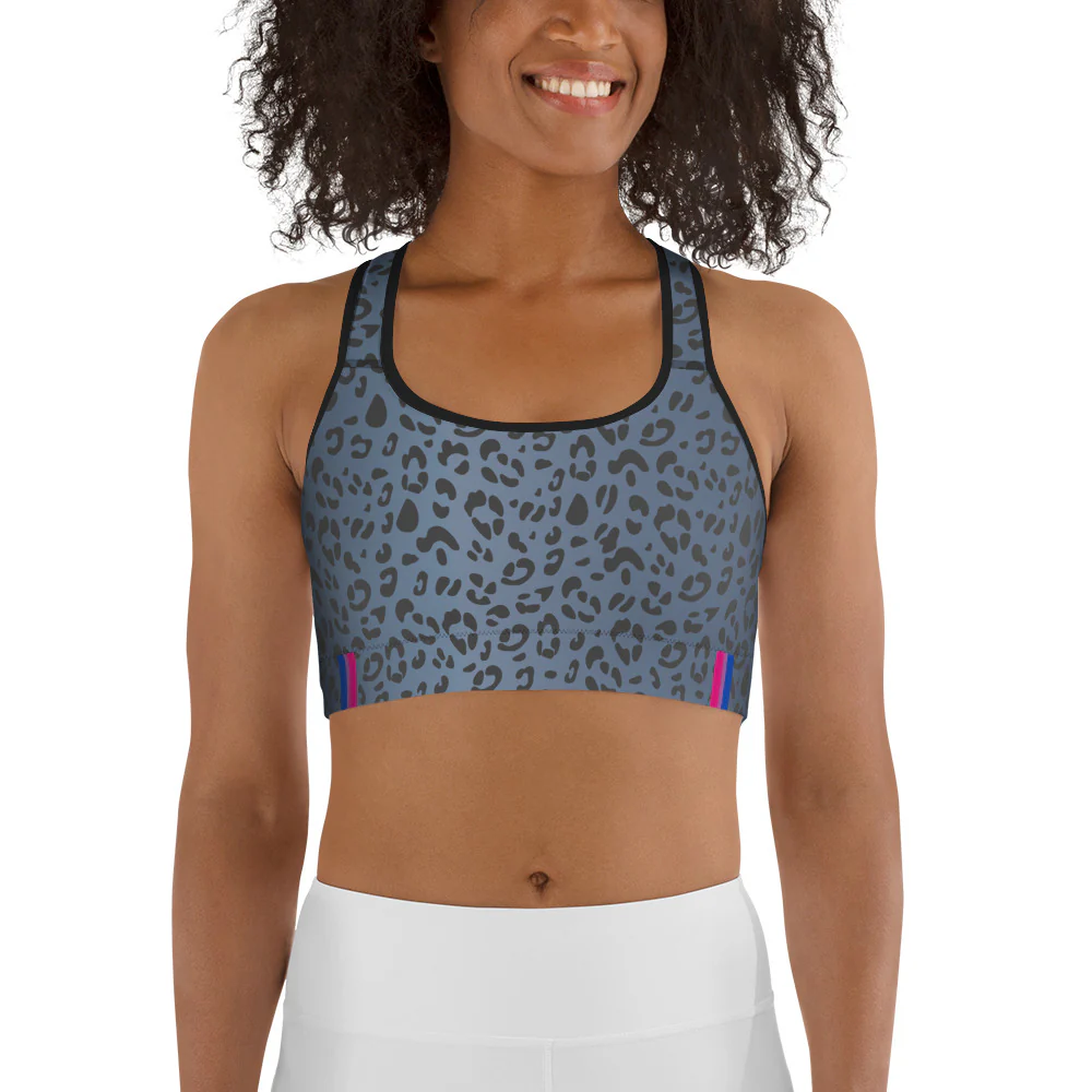 Bisexual Pride Flash Blue Leopard Print Sports Bra - Image 3
