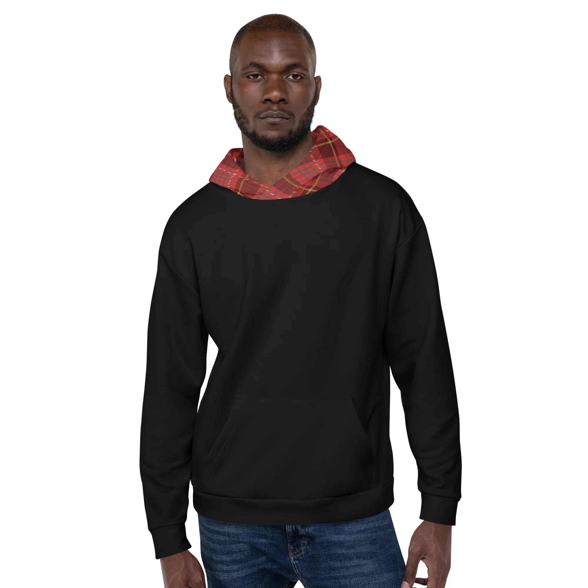 Black Hoodie With Red Pride Tartan Hood - Image 3