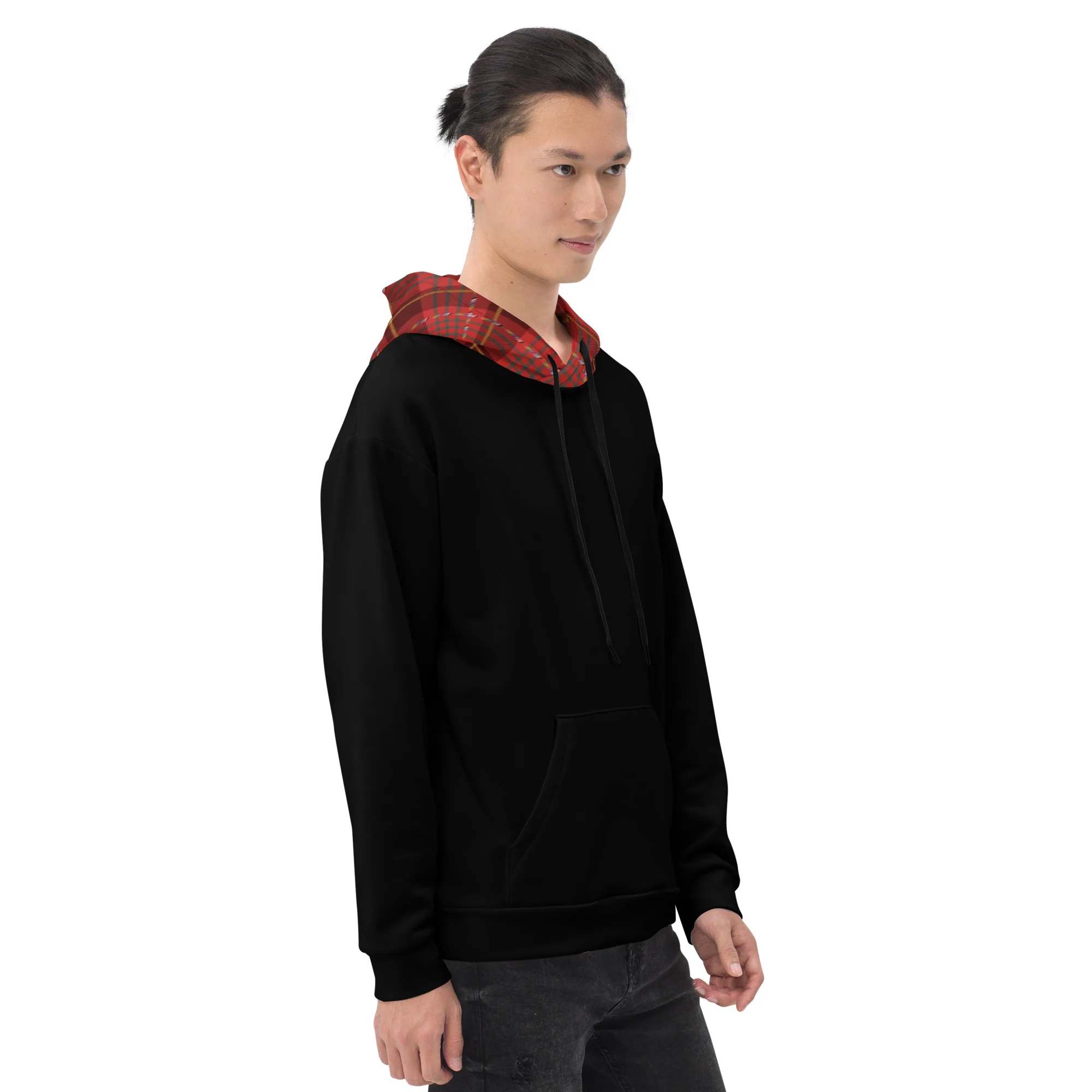 Black Hoodie With Red Pride Tartan Hood - Image 5