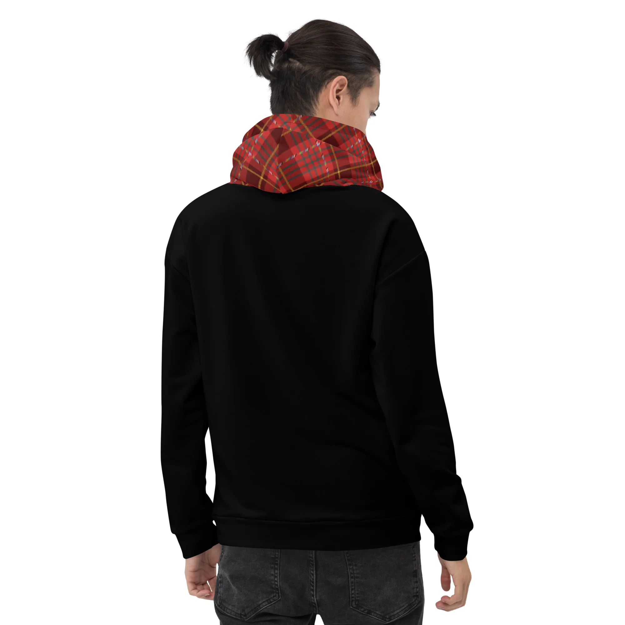 Black Hoodie With Red Pride Tartan Hood - Image 7