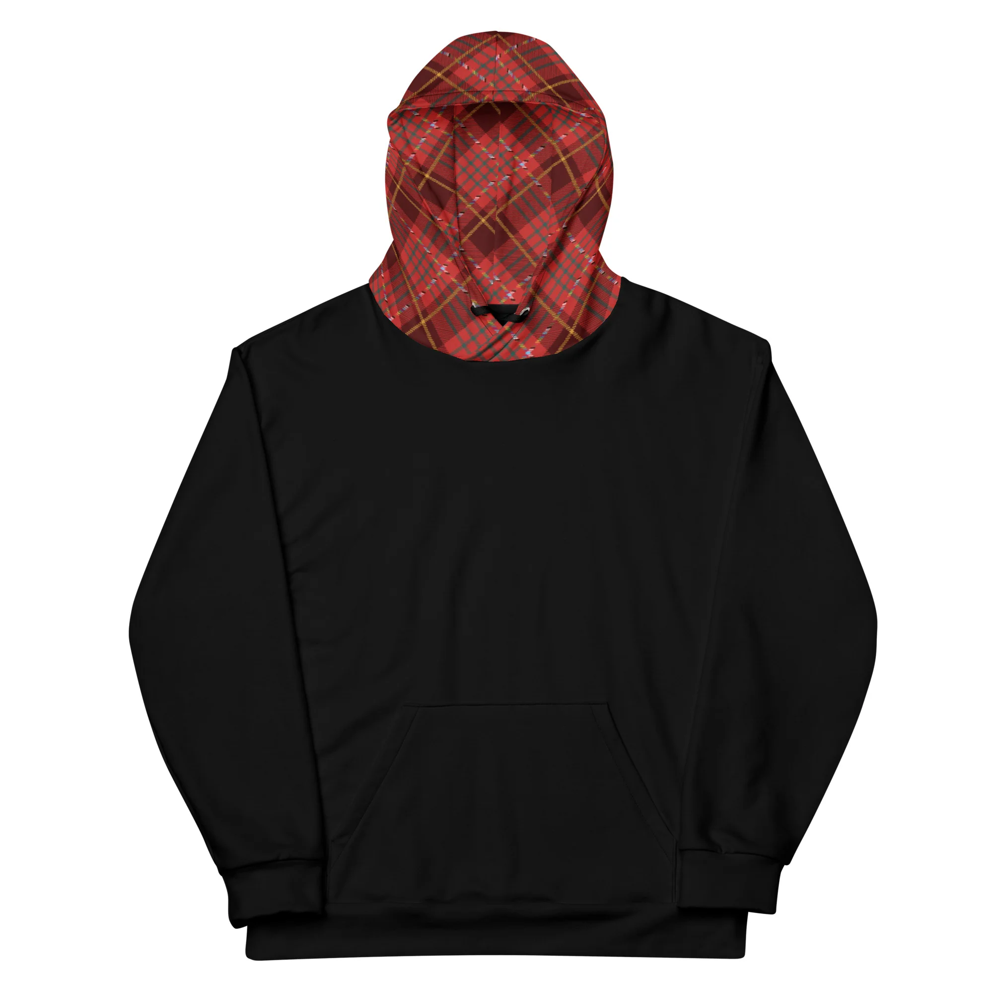 Black Hoodie With Red Pride Tartan Hood - Image 9