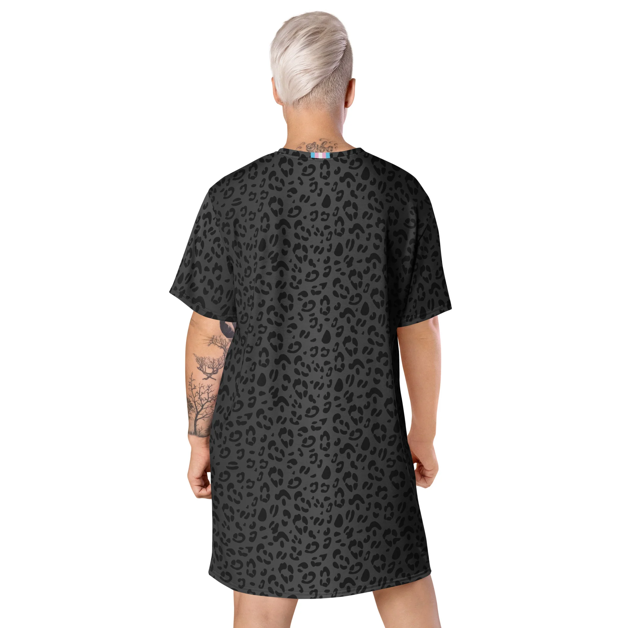 Black Leopard T-shirt Dress With Trans Collar Flag - Image 3