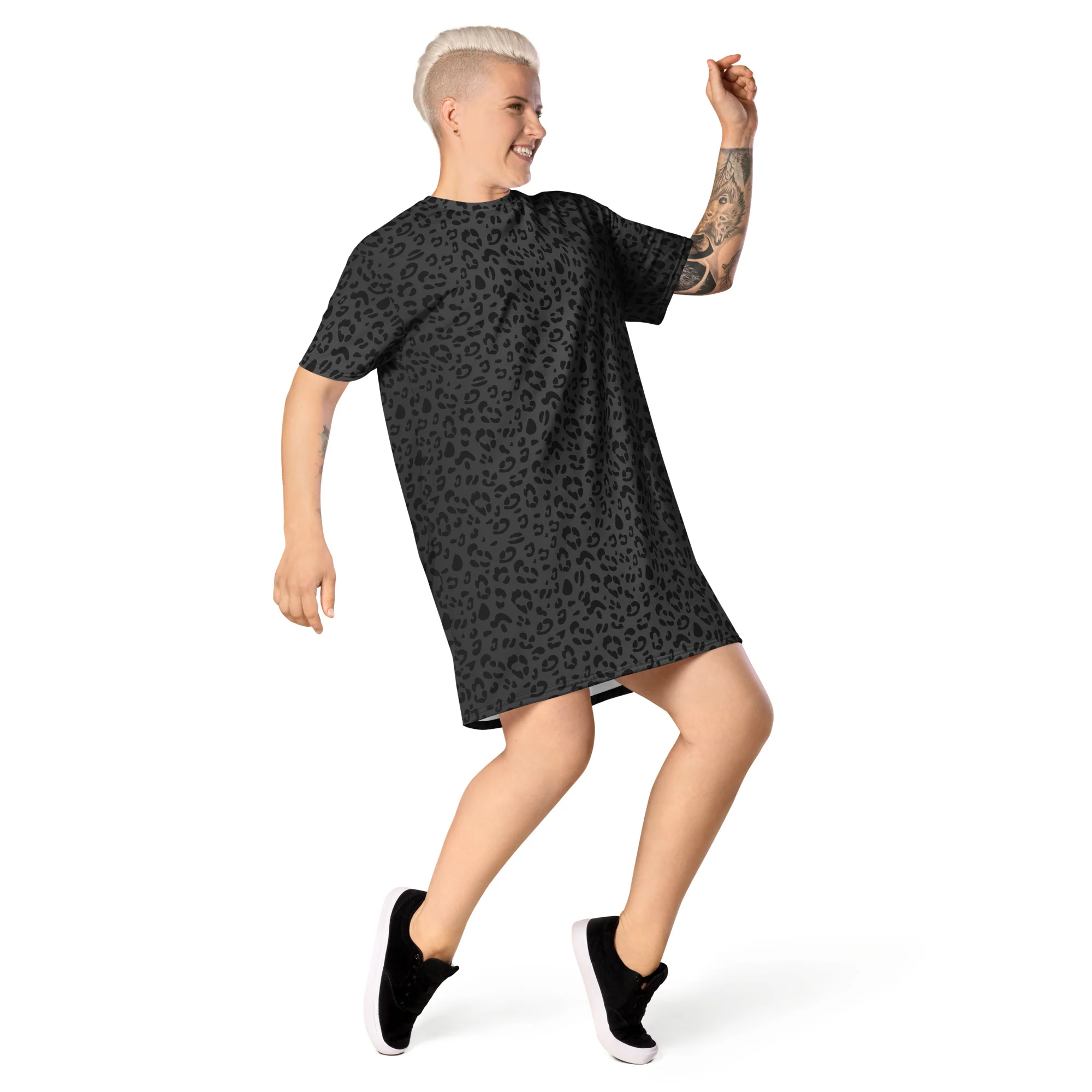 Black Leopard T-shirt Dress With Trans Collar Flag - Image 4